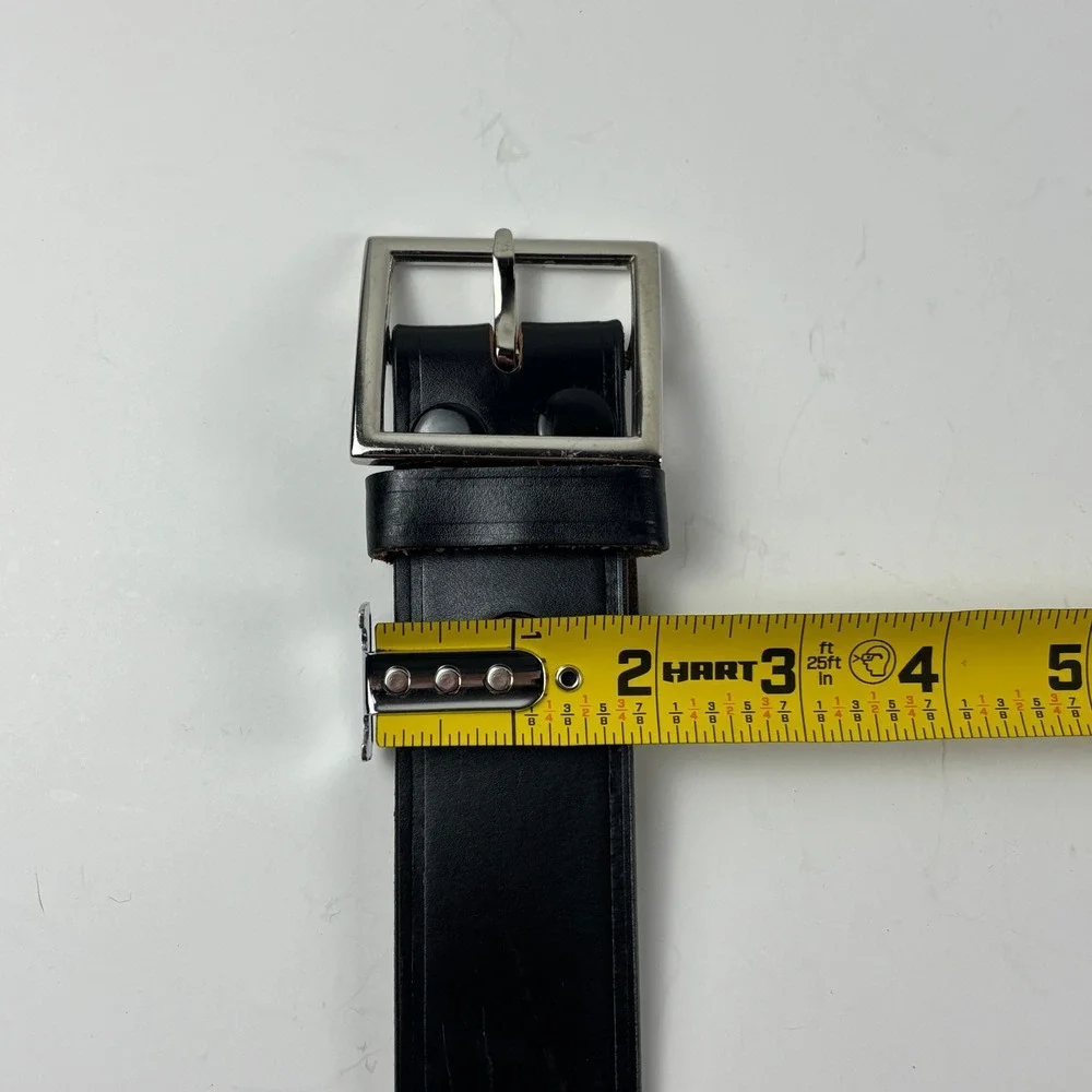 Leather Belt Mens 40 Black Silver Square Buckle 1.5 Inch Classic‎ Rugged Work